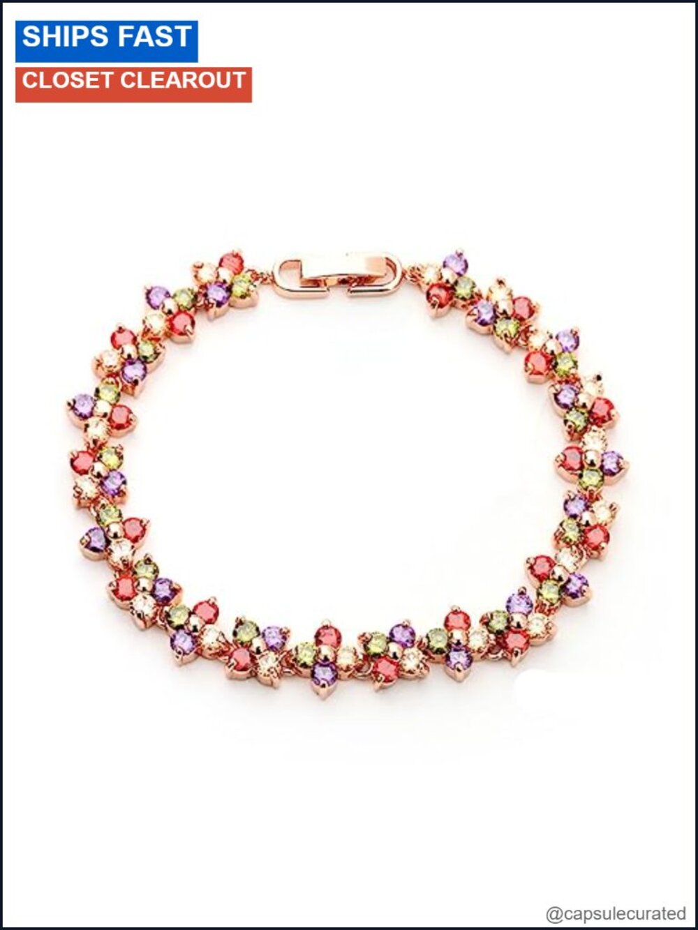 14K Rose Gold Colorful Crystal Bracelet Branch Shape Natural Crystal Link